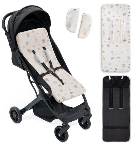 Interbaby Colchoneta Silla Paseo Universal para Verano | Safari Beige | Transpirable y Cómoda | Funda Carro Bebe 100% Algodón, 84x34cm, Protectores para Arnés