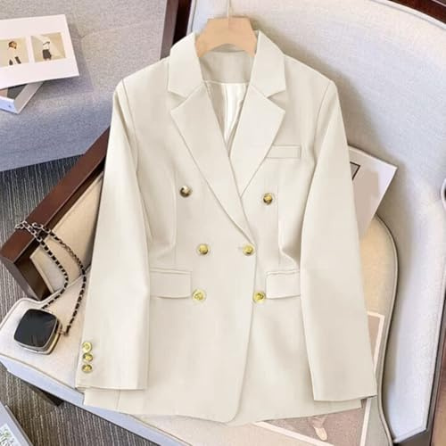 Blazer ample décontracté pour femme avec boucle en métal pour l'automne et les vacances (S beige)