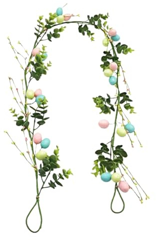 Generico Ghirlanda di Pasqua per,Corona di Primavera Artificiale A Uova da 152 Cm | Decorazioni Pasquali da Interni - per Giardino Primaverile Festa Casa Camera Dormitorio Finestra Portico