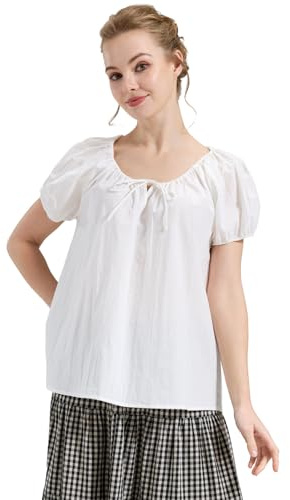 BEAUTELICATE Camicetta Donna Estiva in Cotone Maniche a Sbuffo Blusa Elegante Taglio Ampio Stile retrò Camicia Medievale