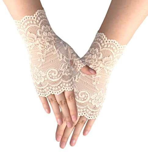 Teouuas Guantes de Encaje, Guante Cortos de Encaje para Mujer, Guantes Elegantes de Encajes para Mujer, para Halloween, Bodas, Fiestas de ópera, Protección Solar