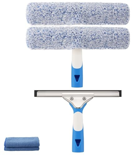 Mitclear Window Cleaning Kit 10IN Squeegee & Scrubber for Shower Glass Car