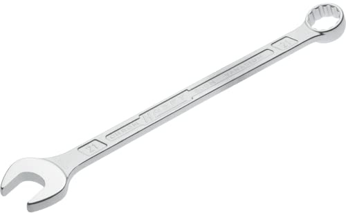 HAZET: Ring-Maulschlüssel 600N-21 verchromt I Ringschlüsselkopf 15 Grad abgewinkelt - Abtrieb: Außen Doppel-Sechskant, Schlüsselweite: 21 mm, Schaft mit extra stabilem HAZET Doppel-T-Profil
