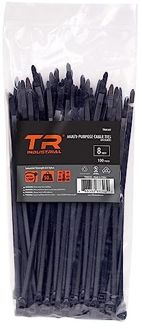 TR Industrial Multi-Purpose UV Resistant Black Cable Ties, 8 inches, 100 Pack