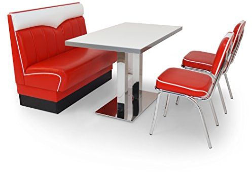 möbelland24 American Diner Sitzgruppe: Sitzbank London 120cm + Diner Tisch + 2X Retro Stuhl