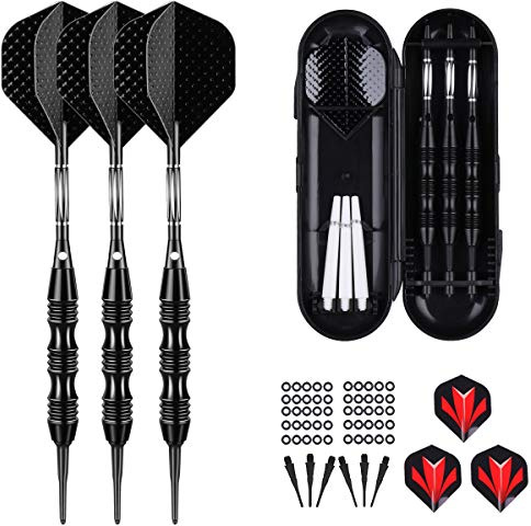 sanfeng Professional Soft Tip Darts Set 20 Grams W/ 50 O-Rings- 30 Darts Plastic Tip + Black Aluminum Shafts + 6 Standard Flights + Portable Case for Electronic Dart Board