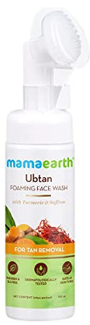 Mamaearth Ubtan Foaming Face Wash with Brush | Removes Tan with Turmeric & Saffron | Repairs Sun Damage & Restores Natural Glow | Gently Exfoliates Dead Skin Cells | 150ml