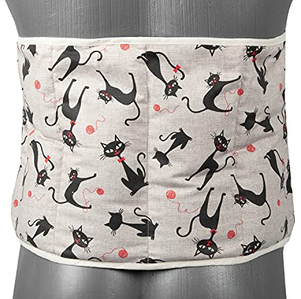 Traubenkernkissen zum Umbinden - Gürtel mit Klettverschluss ca. 135cm - 7-Kammer Wärmekissen XXL Körnerkissen - Katze-Mimi