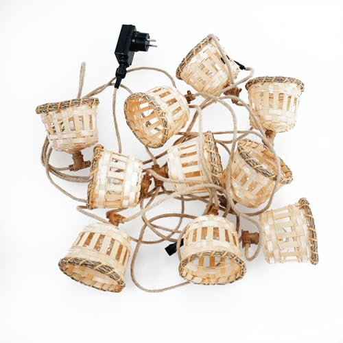 Newgarden AURORA-Neue wiederaufladbare Lichterkette für den Außenbereich, Bambus/Rattan/Jute, 10 natürliche LED-Lichter