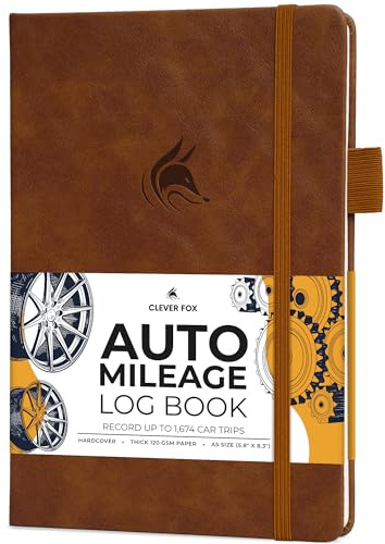 Clever Fox Auto Mileage Log Book – Vehicle Logbook with Mileage, Expense, Gas Consumption & Lubrication Trackers – Driving Logger for Car Records – A5 Size, 1,674 Mileage Entries (Brown)