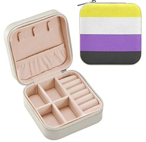 Small Jewelry Box for Women Lgbtq + Non-binary PU Leather Travel Portable Jewelry Case for Rings Earrings Necklace Watch, Gifts for Girls Women Flag for The Rights Of Pride and Sexuality