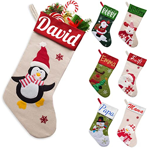 Xiuyours Weihnachtsstrumpf Personalisiert mit Namen Nikolausstrumpf weihnachtsstrümpfe Personalisierten Nikolausstiefel Personalisierter Nikolaussocke (38cm) Deko Weihnachten Fuer Kinder Familie