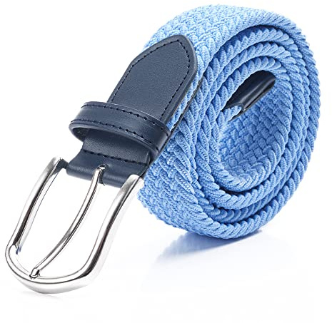 DWOY Elastic Braided Belt for Men | Stretch Woven Mens Belt for Jeans Trousers Casual Golf | Comfortable Flexible Fit (Baby Blue, S-M)