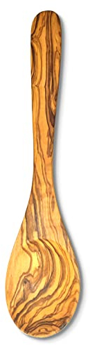 Stilux® Cuillère de cuisine en bois d'olivier 30 cm, Tête ovale et Manche plat - Ustensiles de cuisine très pratique, durable et hygiénique