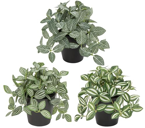 Oairse Juego de 3 Plantas Artificiales Mini Decorativas Modernas Colgantes en Maceta Para Salón, Balcón, Dormitorio, Cuarto de Baño, Decoración de Mesa