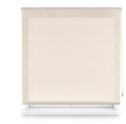 DECORBLIND | Estor Enrollable translucido Textura Lino, Medida Estor: 140x200 Ancho x Largo/Medida Tela Textura Lino: 137x195 – Estor translucido Color Beige fácil instalación a Pared o Techo
