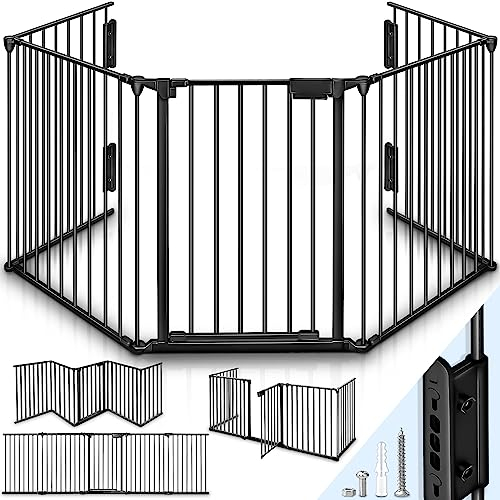 KIDUKU® Barrière de sécurité Enfant - Grande Version 540 cm | Grille de Protection métal - Pliable | avec Porte Inclus | 9 éléments - Pré-assemblé