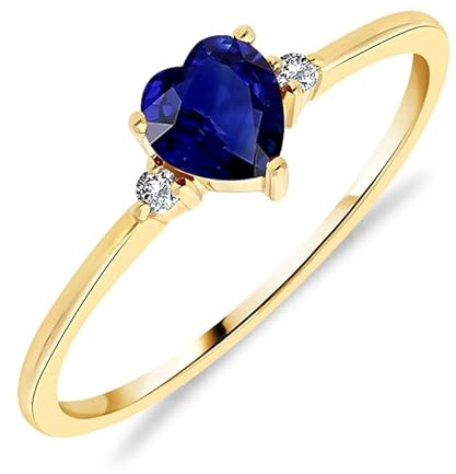 Bague Solitaire pour Femme en Or Jaune 375/1000 sertie Saphir naturel taille Coeur et Diamants