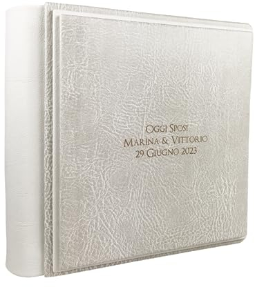 TriVin Art Álbum de fotos en elegante símil piel, personalizable con grabado. Ideal para bodas, aniversarios, todos los eventos. (Blanco Polar-Blanco)