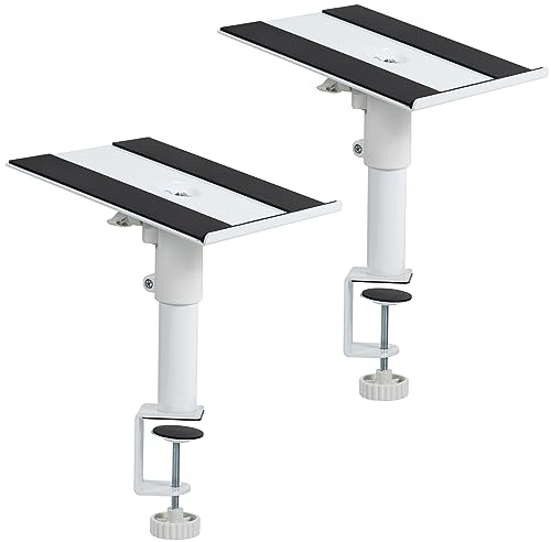 VIVO Halterungs-Set für Lautsprecher zum Anklemmen, 25,4 x 22,9 cm, Höhenverstellung und Neigung, Universal-Audio-Halterungen für Computer- und Bücherregal-Lautsprecher, erhöhter Sound, 2 Stück, weiß,
