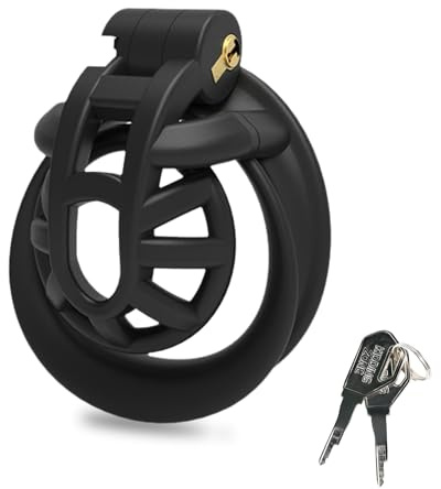 Mini Cage de Chasteté Hommes Set avec Nouveau Double Arc Cock Rings 3D Petite cage à pénis en résine Chastity Cage Homme Légère et Respirante Adulte SM Bondage Sex Toy (Negative)