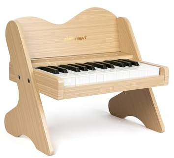 ZIPPY MAT Clavier de Piano pour Enfants, 25 Touches, Panneau de contrôle Tactile, Volume réglable, Mini Instrument de Musique éducatif, Jouet en Bois pour Tout-Petits, Filles et garçons (Chêne)