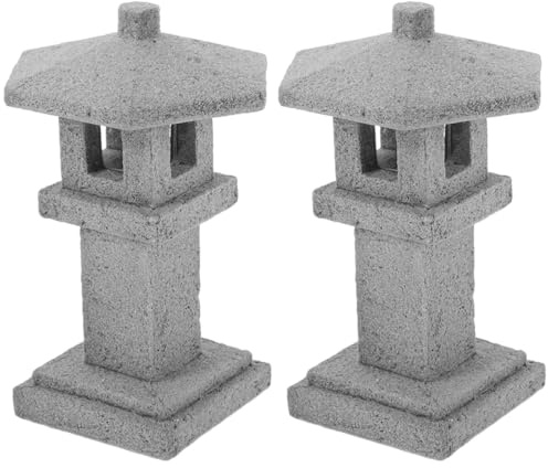 LUOZZY 2 Pcs Miniature Stone Lantern Figurine Japanese Pavilions Lantern for Outdoor Bonsai Garden Aquarium Decorations