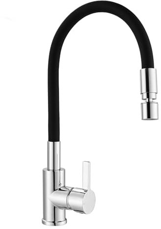 Robinet de cuisine avec bec flexible, robinet de cuisine haute pression, régulateur de jet avec 2 jets réglables, mitigeur monocommande pivotant à 360° pour évier de cuisine