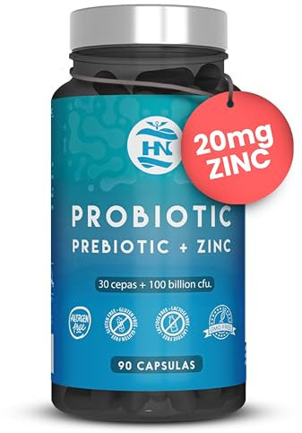 Probioticos y Prebioticos Intestinales - 90 Caps - 100 mil millones de UFC - 30 Cepas Bacterianas Prebioticos y Probioticos con Zinc + Inulina para Apoyo Inmunológico Probióticos para Flora Intestinal