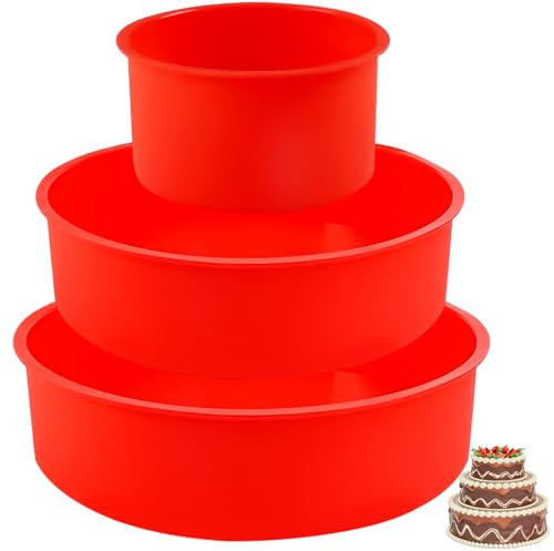 Stampo in Silicone per Dolci 3Pcs, Stampi in Silicone, Tortiera per Dolci, Stampi per Torte（4/6/8in）
