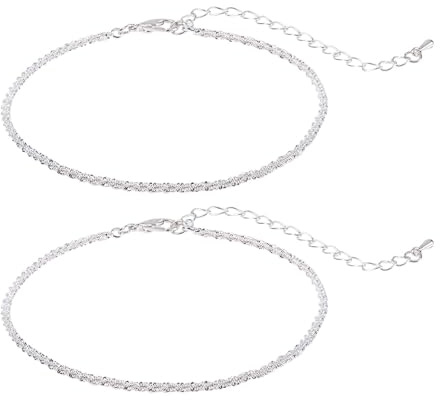 Mikovivi 2uds Pulseras de Tobillo Mujer Plata, Delicadas Capas Tobillera de Plata Bañadas en Plata de Cobre para Playa de Verano Cadenas para Pies Joyas para Mujer