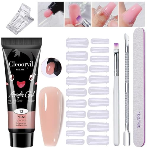 Poly Gel Nail Kit - Acrylic Polygel Nail Kit - Nude Nail Extension Kit - 15ml Strengthener Thickening Extension Nail Gel with Nail Tool - Builder Gel Nail Kit for Beginners Nails Art