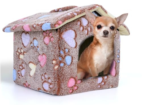 Nobleza Casa para Perro pequeños, Cama para Gato con colchón extraíble, Plegable Casa para Gatos, Perros Conejos, 42x39x33cm S, Marrón