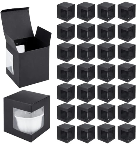 BENECREAT 36Pcs Cup Boxes for Gifts, Black Coffee Cup Boxes Transparent Wine Glass Gift Packaging Boxes for Blanks Gift Wrapping