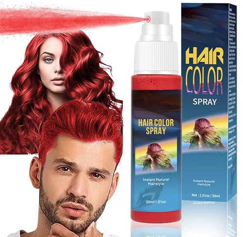 Spray para el pelo, 30 ml, color rojo temporal, tinte de pelo natural, color temporal para el cabello, color de pelo lavable, coloración para fiestas, cosplay, Halloween (rojo)