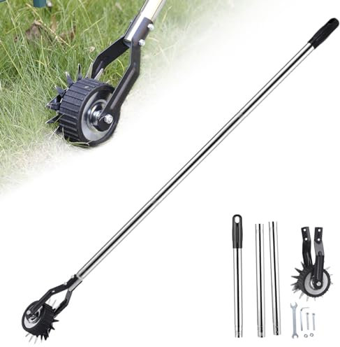 Rachlicy Edger Lawn Tool 53.2 inch Manual Lawn Edger with 3 Sections Stainless Steel Handle Rotary Grass Tool with Wheel Garden for Landscaping Sidewalk Yard
