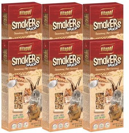 Vitapol Smakers® Natural Treat Sticks for Rodents & Rabbits – Enriched with Fruits, Vegetables, Herbs, Nuts & Probiotic Yoghurt – Healthy Complementary Snacks (2pcs, 90g, Nut)