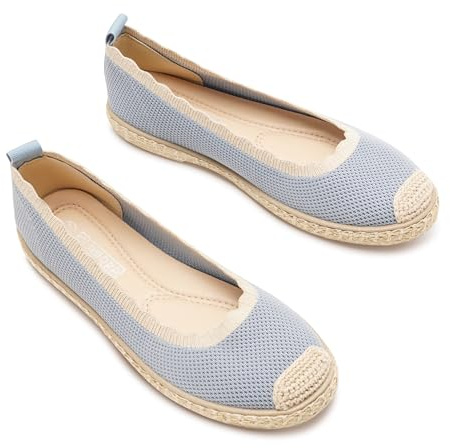 GLAMORA Alpargatas Mujer de Punto Transpirable con Suela de Goma Efecto Esparto, Zapatos Planos Tipo Bailarinas Manoletinas Cómodas Slip On, Alpargatas Mujer Ligeras Punta Redonda lblue-41