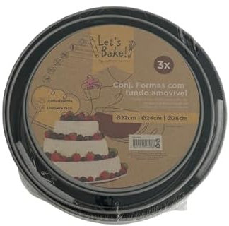 Genérico Set de 3 Moldes para Pastel Desmontables, 22cm/24cm/26cm, Antiadherentes, Color Negro