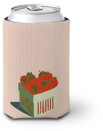 Funda enfriadora de latas de cerveza, caja de fresas en rayas verticales, enfriador de cerveza, soporte de bebidas aislado suave para fiestas, playa, eventos, hogar