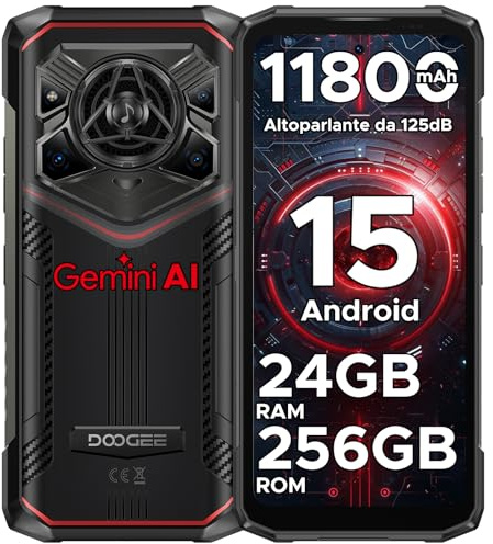 DOOGEE Blade 20 Pro - Telefono cellulare per esterni senza contratto, Android 15, 24 GB RAM/256 GB ROM (2 TB) batteria da 11800 mAh, 50 MP + 20 MP + 8 MP, altoparlante da 125 dB, smartphone esterno da