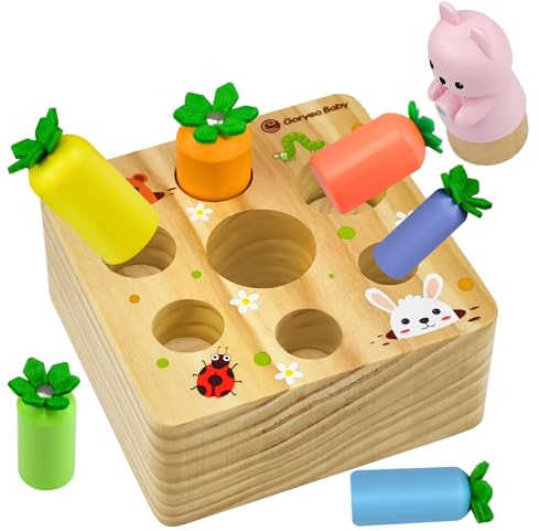 Juguete de madera a partir de 1 año, juguete Montessori 2 3 años, juego de clasificación, rompecabezas de madera, cosecha de zanahorias durante 12 meses, juguete motriz promueve la motricidad fina
