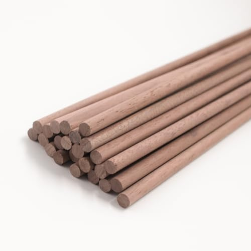 24 varillas de madera para manualidades, varilla de madera de nogal, diámetro de 6 mm, longitud de 30 cm, varillas redondas de madera para modelismo, manualidades y decoración