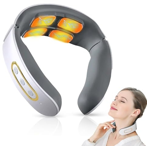 Masseur cervical, 6 modes à 9 niveaux Masseur Cou dos, Massage à impulsions à 4 têtes et fonction de chauffage à température constante, pour un massage précis à votre maison