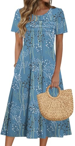 Zeagoo Womens Summer Dresses Midi A Line Dresses for Women Maxi Dresses Petite Length Women Spring Maxi Dress Cruise Outfits for Women Blue L