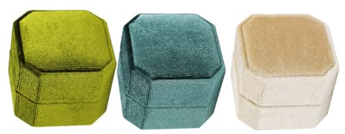 OUNONA Set 3 Scatole Anello Ottagonali in Velluto a Coste, Portagioie Eleganti e Compatti per Fedi Nuziali e Fidanzamento, Design Moderno e Funzionale