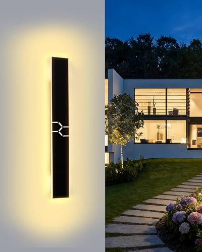 SUZNIU LED Aplique Pared Exterior Largo, Exterior Interior Aplique Villa 3000K Negro Estanco IP65 Aluminio Moderna Lámpara de Pared para Jardines, Terrazas, Dormitorios, Salón, 30*8CM/10W Luz Cálida