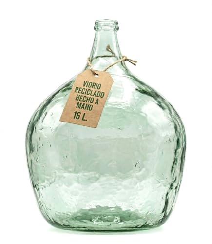 Viste-lo Garrafa Vidrio Reciclado Transparente Decoración Vintage Botella Cristal Damajuana Grande Sin Tapón Para Agua Vino Licor Manualidades Eventos Rústicos Ambientación Hogar Oficina (16L)