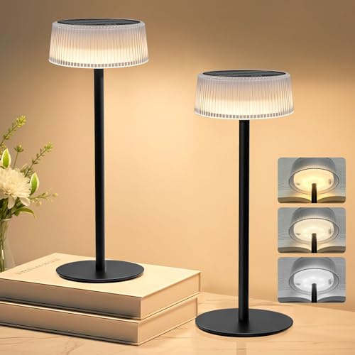 Lacasa Lampe de Table Sans Fil Rechargeable, 2 Pack Dimmable LED Lampe de Table Solaires à Batterie 4000mAh, 3 Modes Portable Étanche IP67 Lampe de Chevet Bureau Tactile pour Intérieur et Extérieur