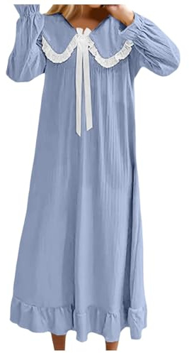 2026 Camisones largos de satén de manga larga para mujer con lazo, ribete de encaje en la muñeca y cuello estilo para soporte de rodilla en casa